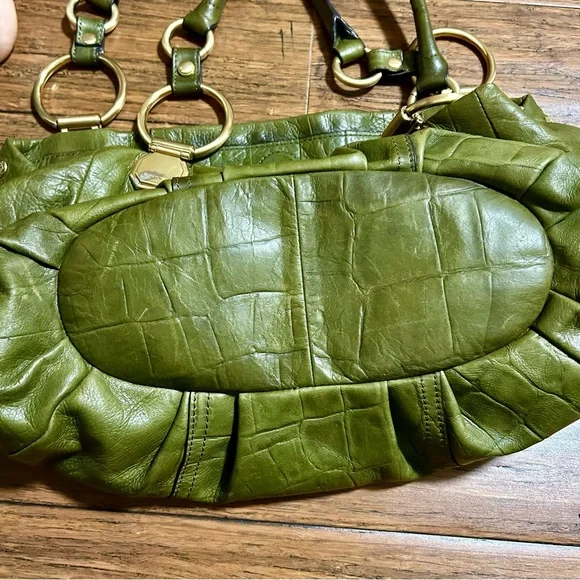 B Makowsky Olive Green Leather Hobo Bag Purse - Picture 7 of 14